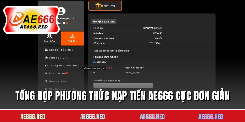 Tổng hợp phương thức nạp tiền AE666 cực đơn giản